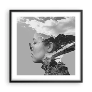 Póster en marco negro - Retrato sobre montañas y nubes - 50x50 cm