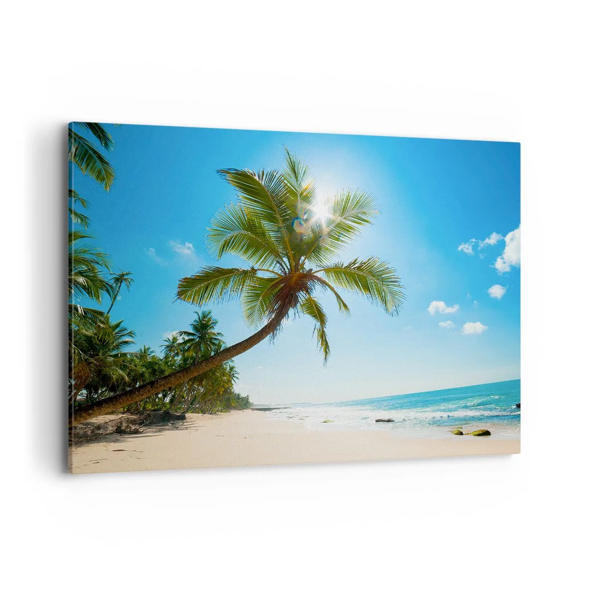 Cuadro sobre lienzo - Impresión de Imagen - Una playa con palmeras en un paisaje tropical. - 120x80cm - Mi lugar privado - Decoración de pared moderna para salón y dormitorio ARTTOR