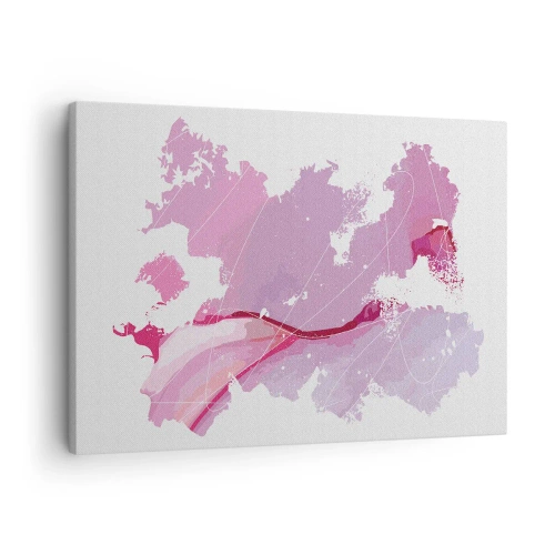 Cuadro sobre lienzo - Impresión de Imagen - Mapa del mundo abstracto en tonos rosa - 70x50cm - Mapa de un mundo rosa - Decoración de pared moderna para salón y dormitorio ARTTOR
