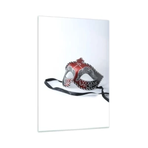 Cuadro sobre vidrio - Impresiones sobre Vidrio - Máscara de carnaval roja sobre un fondo claro - 70x100cm - Invitación al baile - Decoración de pared moderna para salón y dormitorio ARTTOR