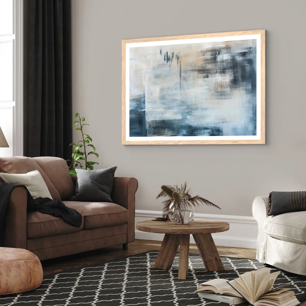 Póster en marco roble claro - Detrás de un velo azul - 91x61 cm