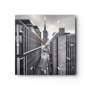 Reloj de pared - Reloj de vidrio - Panorama de Varsovia con vistas al Palacio de la Cultura y los edificios circundantes. - 30x30cm - Valle de Varsovia - Decoración de pared moderna para salón y dormitorio ARTTOR