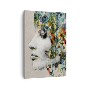 Cuadro sobre lienzo - Impresión de Imagen - Perfil de una mujer en colores de acuarela con un fondo abstracto - 70x100cm - Salió del gris - Decoración de pared moderna para salón y dormitorio ARTTOR