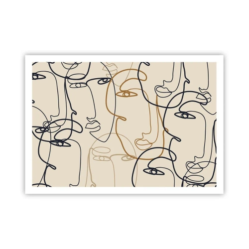Póster - Caras de arte lineal minimalista sobre un fondo claro - 100x70cm - Retrato multiplicado - Decoración de pared moderna para salón y dormitorio ARTTOR