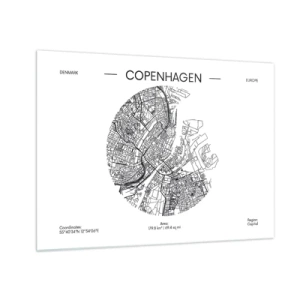 Cuadro sobre vidrio - Impresiones sobre Vidrio - Un mapa de Copenhague en forma de boceto gráfico de calles - 70x50cm - Anatomía de Copenhague - Decoración de pared moderna para salón y dormitorio ARTTOR