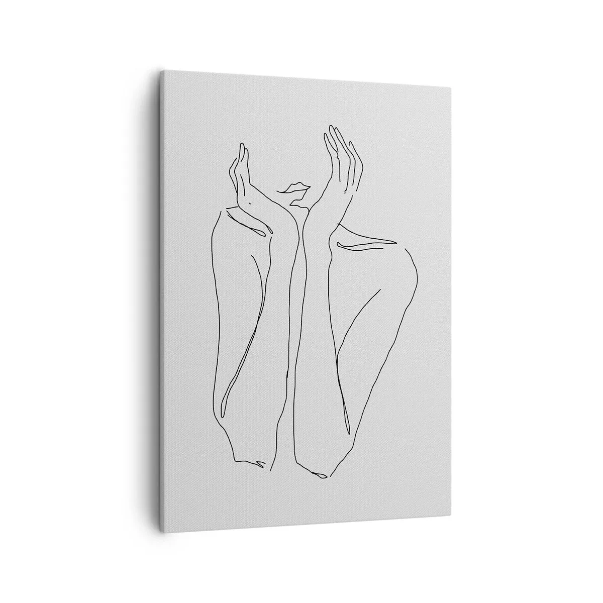Cuadro sobre lienzo - Impresión de Imagen - Dibujo lineal minimalista de cara y manos. - 50x70cm - Con qué sueñan las mujeres - Decoración de pared moderna para salón y dormitorio ARTTOR