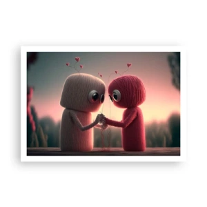 Póster - Personajes de hilo en un encantador entorno con temática de corazones. - 100x70cm - Todo el mundo puede amar - Decoración de pared moderna para salón y dormitorio ARTTOR