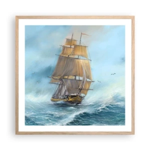 Póster en marco roble claro - Surcando las olas - 60x60 cm