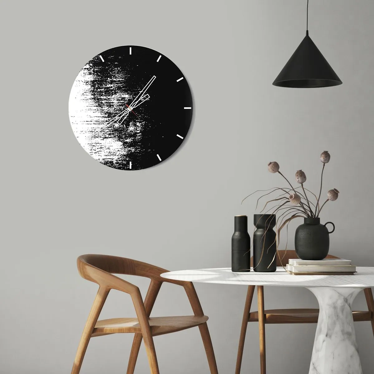 Reloj de pared - Reloj de vidrio - Abstracto en blanco y negro con efecto de pincelada - 30x30cm - Y el ganador es... - Decoración de pared moderna para salón, cocina y dormitorio ARTTOR
