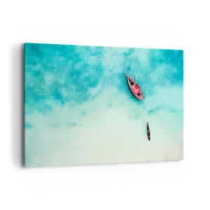 Cuadro sobre lienzo - Impresión de Imagen - Barcos en aguas turquesas vistos a vista de pájaro - 100x70cm - Porque en las playas de Zanzíbar, cuando las aguas se desbordan... - Decoración de pared moderna para salón y dormitorio ARTTOR