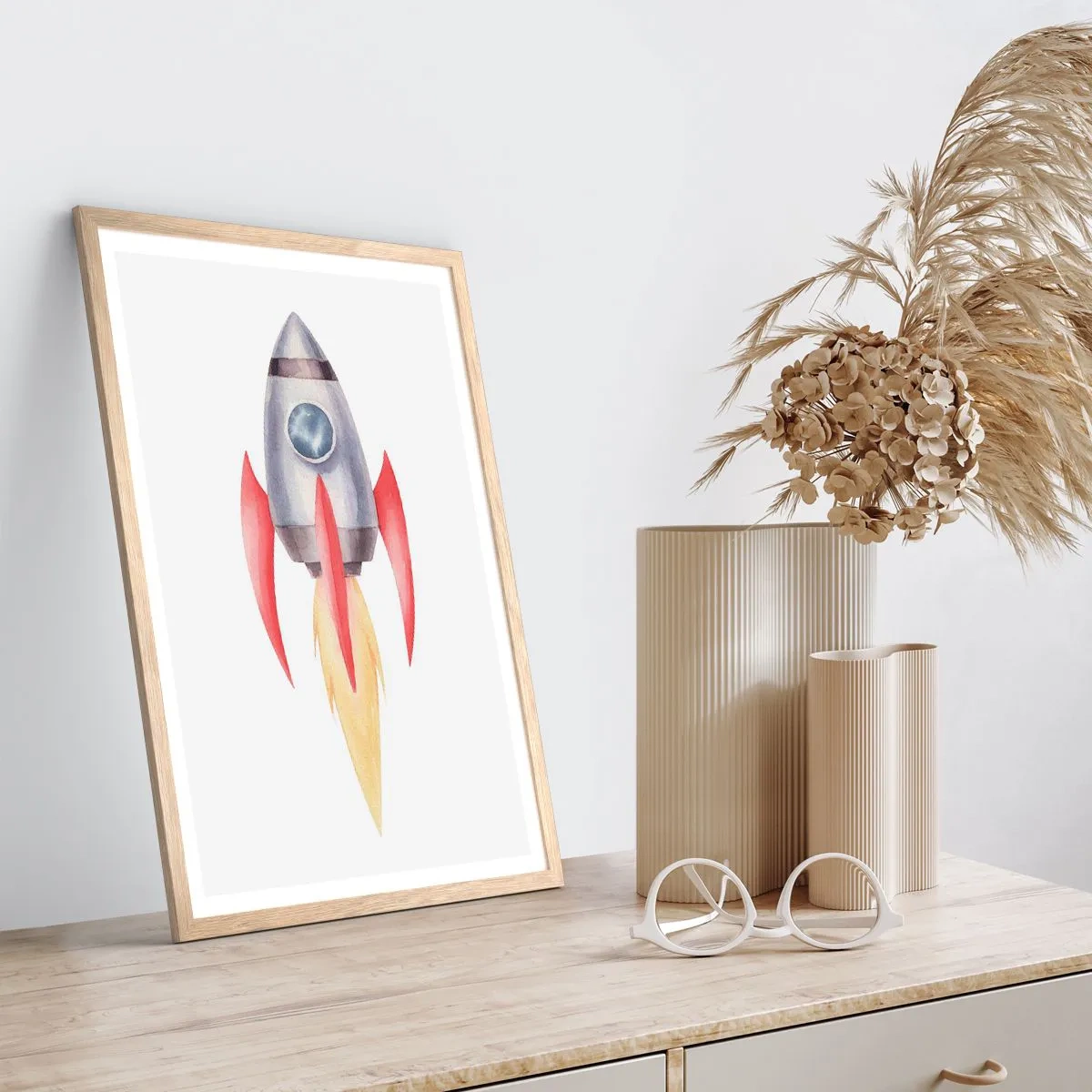 Póster en marco roble claro - Más alto, más rápido, más lejos - 61x91 cm