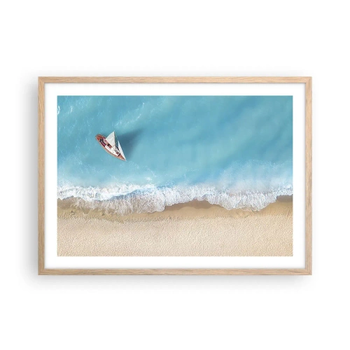 Póster en marco roble claro - Frontera celeste y dorada - 70x50 cm