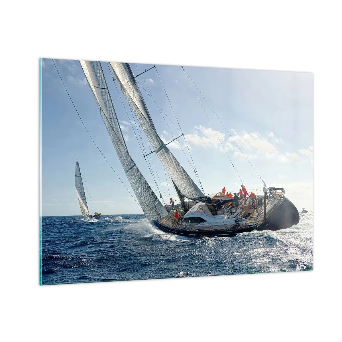 Cuadro sobre vidrio - Impresiones sobre Vidrio - Yates de carreras en mar abierto con el viento en sus velas - 100x70cm - Que gane el mejor - Decoración de pared moderna para salón y dormitorio ARTTOR