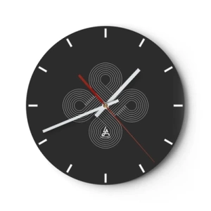 Reloj de pared - Reloj de vidrio - Fondo negro con un patrón blanco inspirado en un motivo celta. - 30x30cm - El espíritu celta - Decoración de pared moderna para salón, cocina y dormitorio ARTTOR