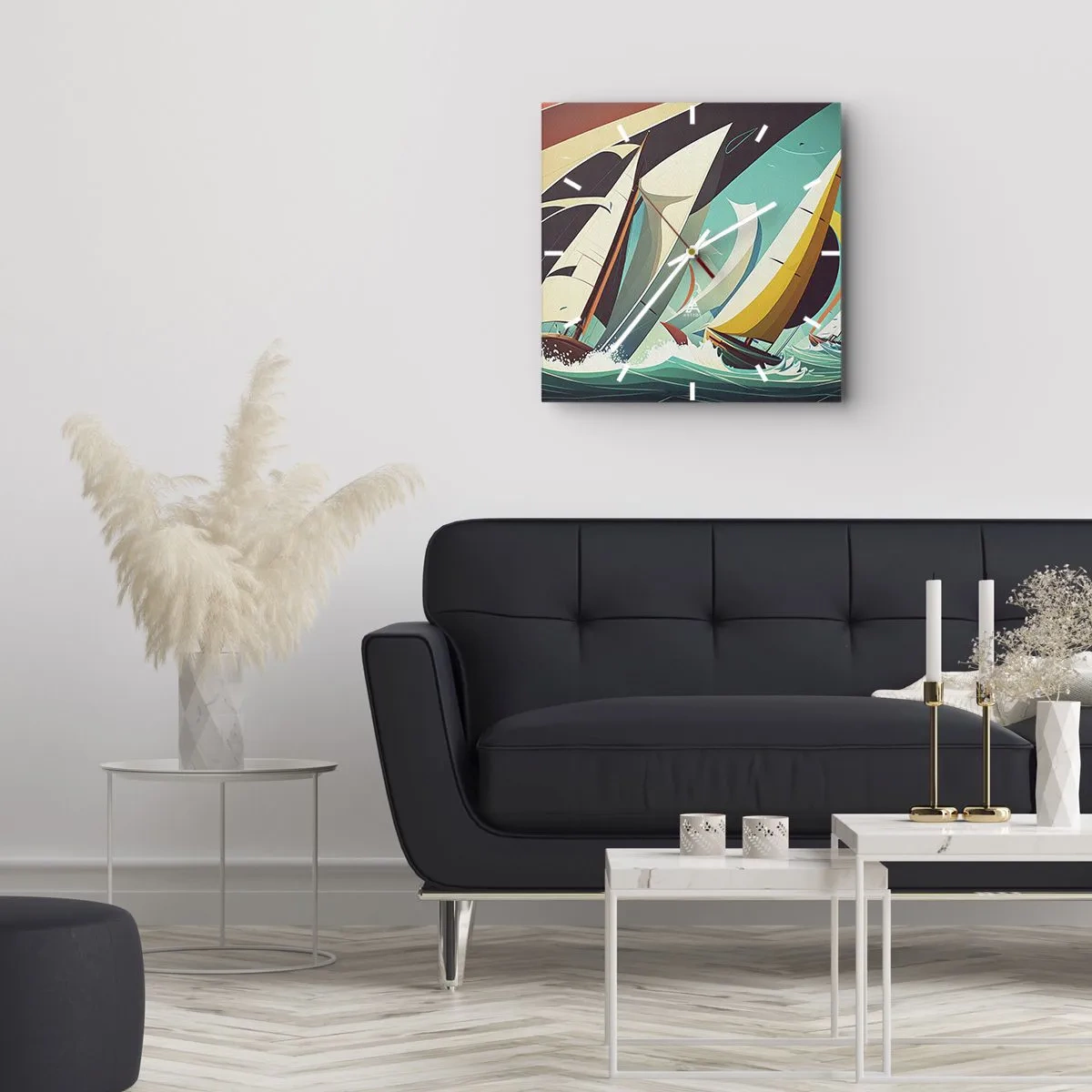 Reloj de pared - Reloj de vidrio - Una ilustración dinámica de veleros en un mar tempestuoso. - 30x30cm - Afrontar los elementos - Decoración de pared moderna para salón y dormitorio ARTTOR