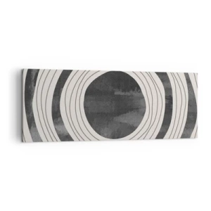Cuadro sobre lienzo - Impresión de Imagen - Círculos concéntricos en blanco y negro sobre un fondo claro - 140x50cm - En el centro mismo - Decoración de pared moderna para salón y dormitorio ARTTOR