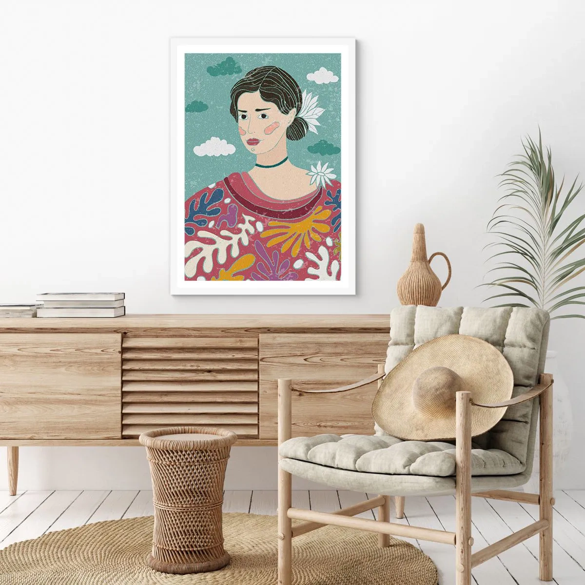 Póster en marco blanco - Con melancolía en la mirada - 40x50 cm