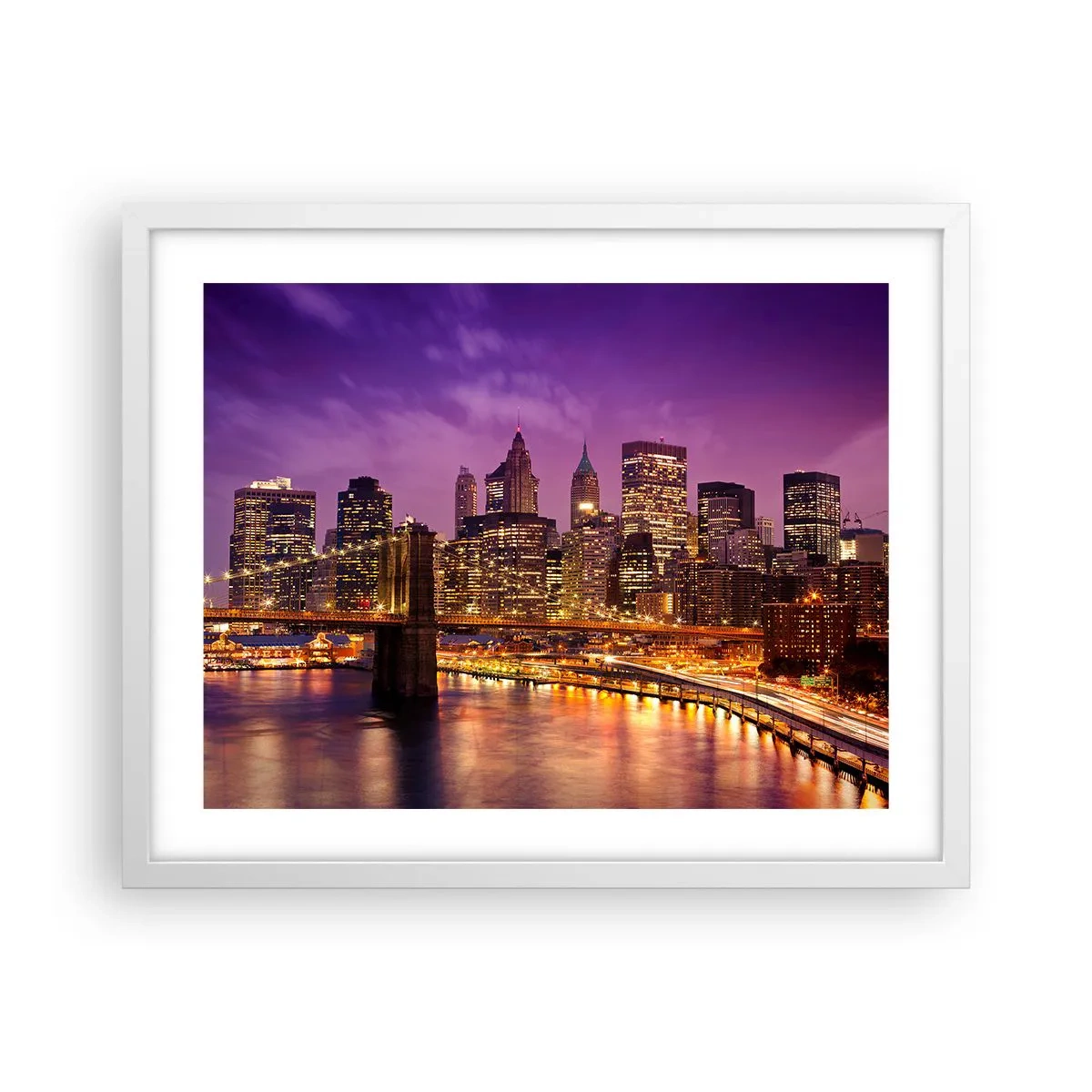 Póster en marco blanco - Manhattan púrpura y dorado - 50x40 cm