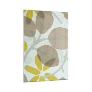 Cuadro sobre vidrio - Impresiones sobre Vidrio - Hojas abstractas en tonos beige y amarillo. - 80x120cm - Composición a pleno sol - Decoración de pared moderna para salón y dormitorio ARTTOR