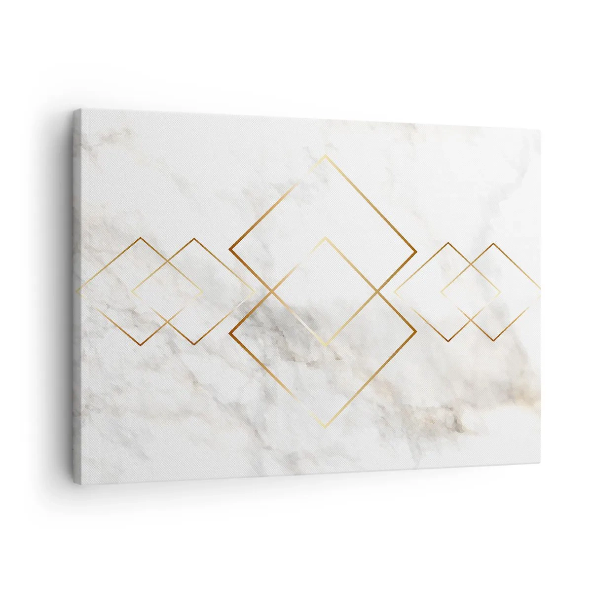 Cuadro sobre lienzo - Impresión de Imagen - Rombos dorados minimalistas sobre un fondo de mármol. - 70x50cm - Una vista al infinito - Decoración de pared moderna para salón y dormitorio ARTTOR