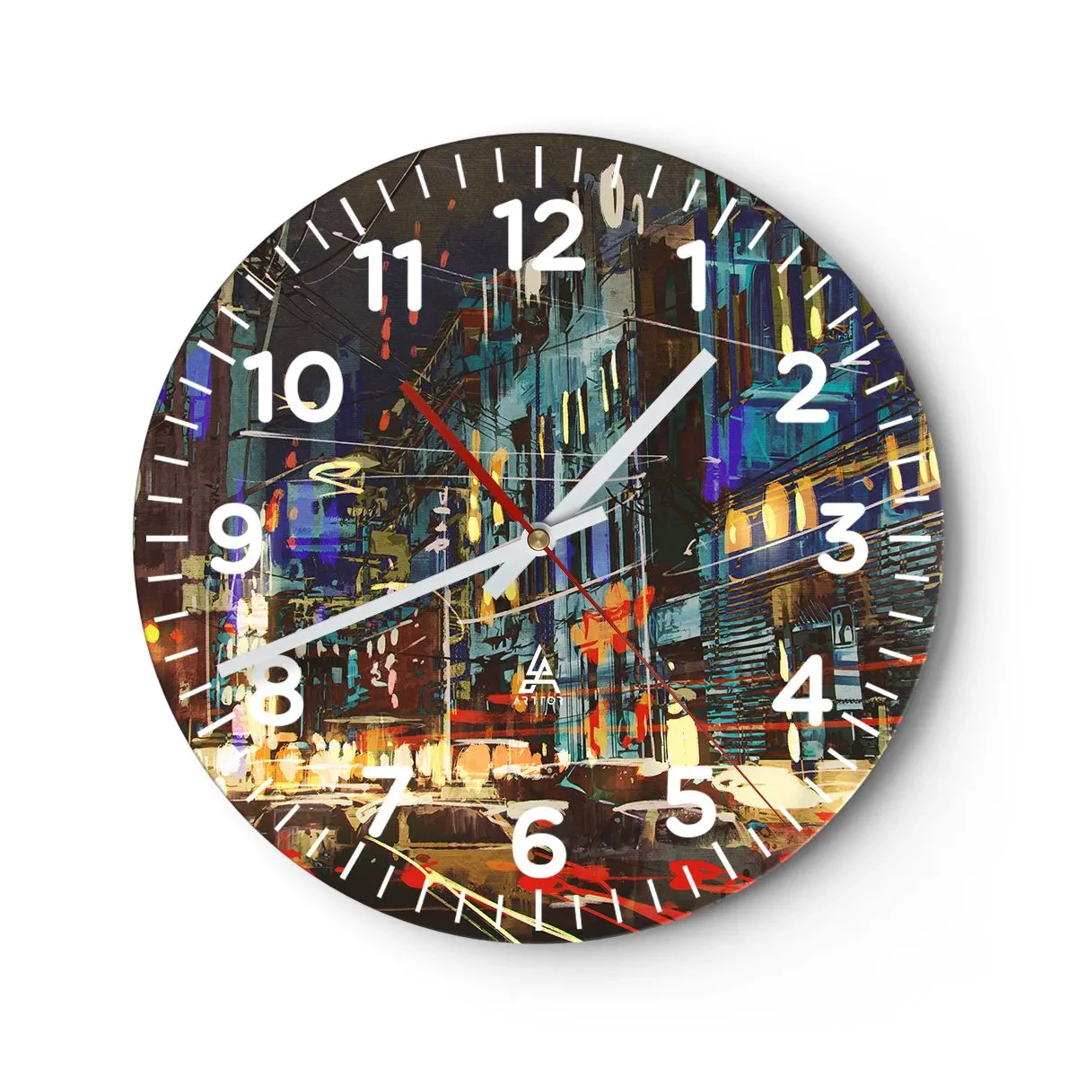 Reloj de pared - Reloj de vidrio - El bullicio nocturno de la calle - 40x40 cm