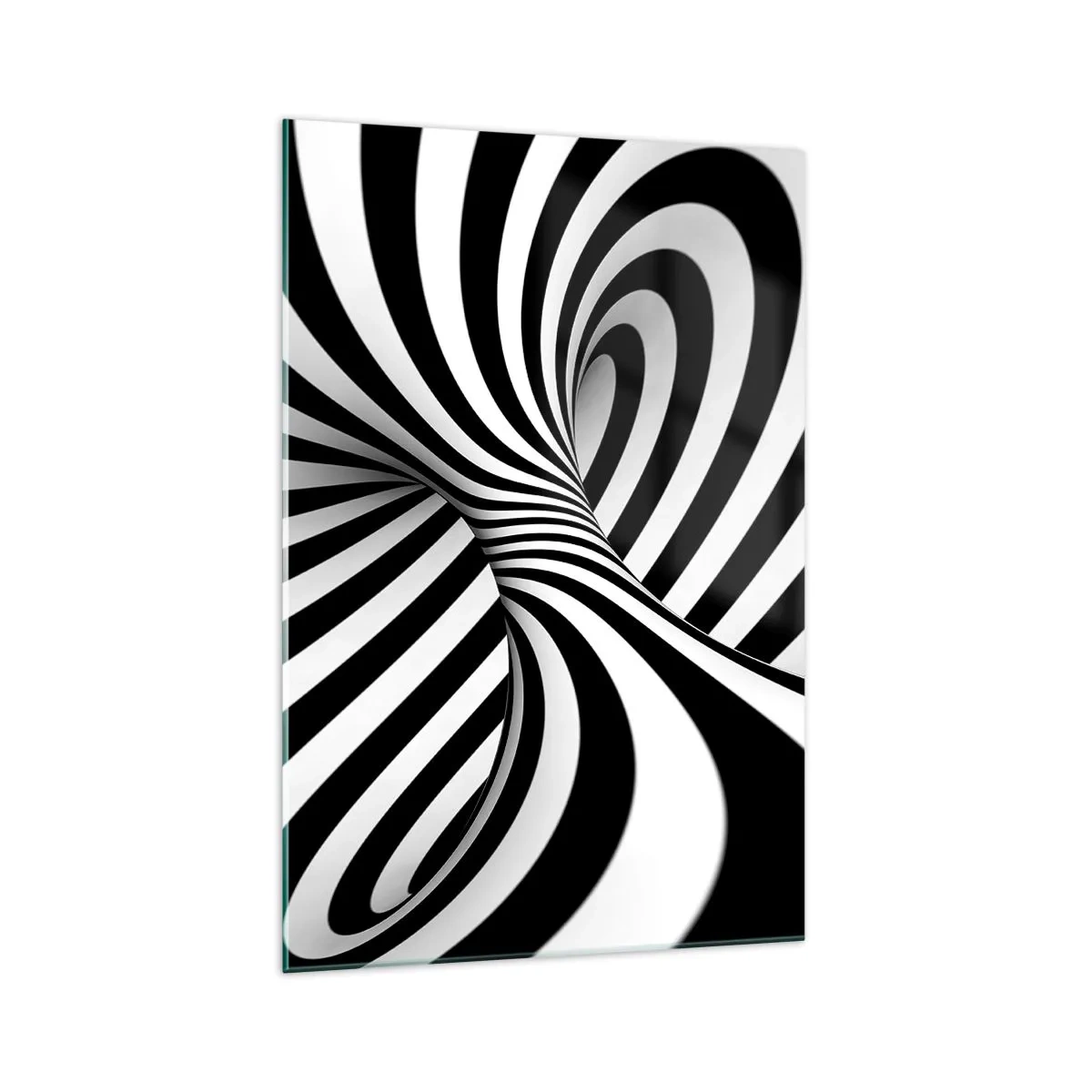Cuadro sobre vidrio - Impresiones sobre Vidrio - Túnel abstracto con rayas espirales blancas y negras - 70x100cm - Composición: espacio de baile - Decoración de pared moderna para salón y dormitorio ARTTOR