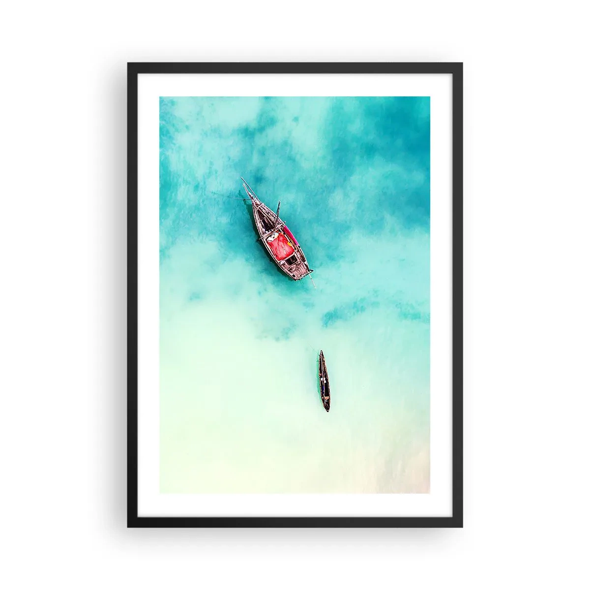 Póster en marco negro - Barcos en aguas turquesas vistos a vista de pájaro - 50x70cm - Porque en las playas de Zanzíbar, cuando las aguas se desbordan... - Decoración de pared moderna para salón y dormitorio ARTTOR