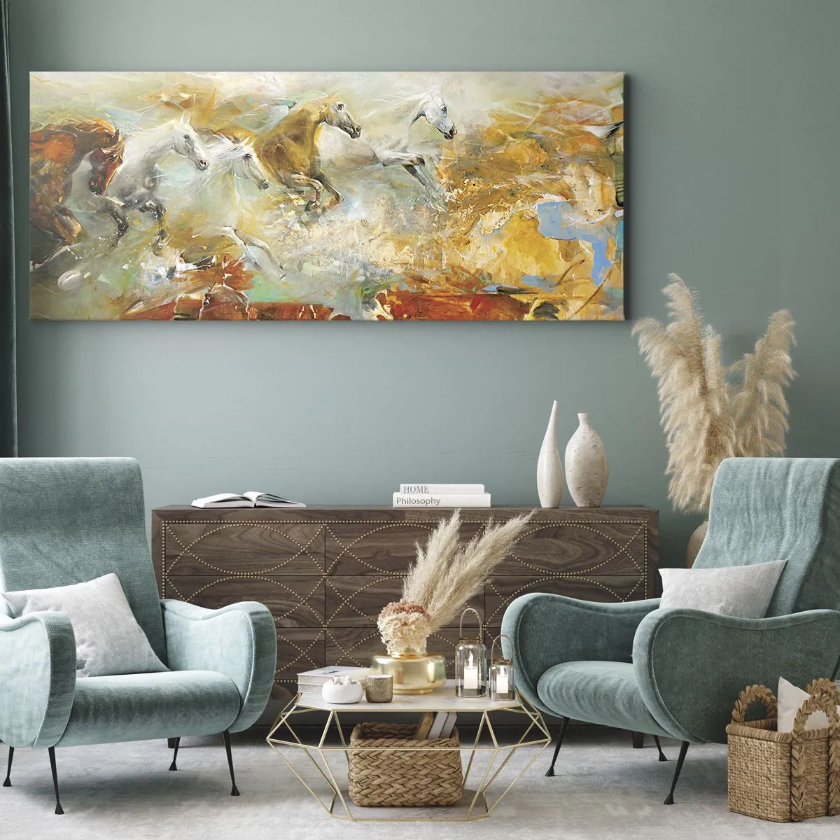 Cuadro sobre lienzo - Impresión de Imagen - Galopando a través de la luz - 100x40 cm