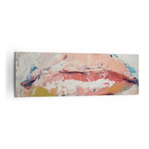 Cuadro sobre lienzo - Impresión de Imagen - Una composición abstracta que representa los labios de una mujer en colores pastel. - 160x50cm - Despierta los sentidos - Decoración de pared moderna para salón y dormitorio ARTTOR