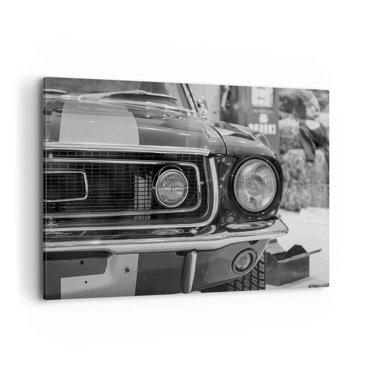 Cuadro sobre lienzo - Impresión de Imagen - Capó de coche clásico en blanco y negro - 120x80cm - Paseo rudo - Decoración de pared moderna para salón y dormitorio ARTTOR