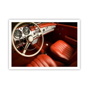 Póster - Interior de coche clásico con asientos de cuero rojo. - 100x70cm - Lujo vintage - Decoración de pared moderna para salón y dormitorio ARTTOR