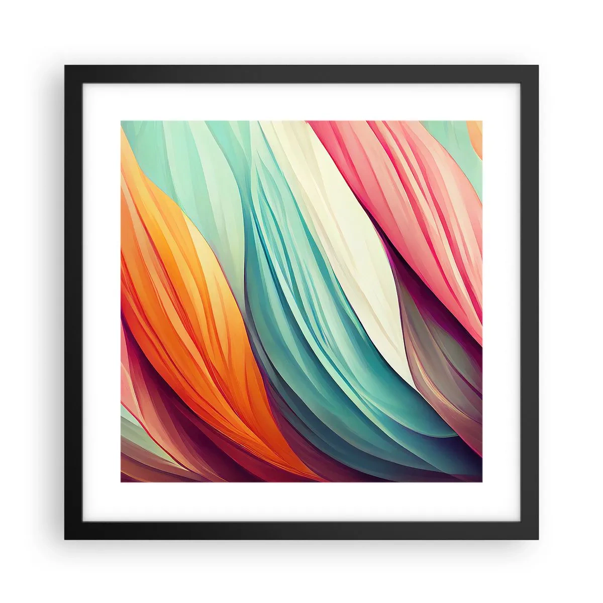 Póster en marco negro - Tejido arco iris - 40x40 cm
