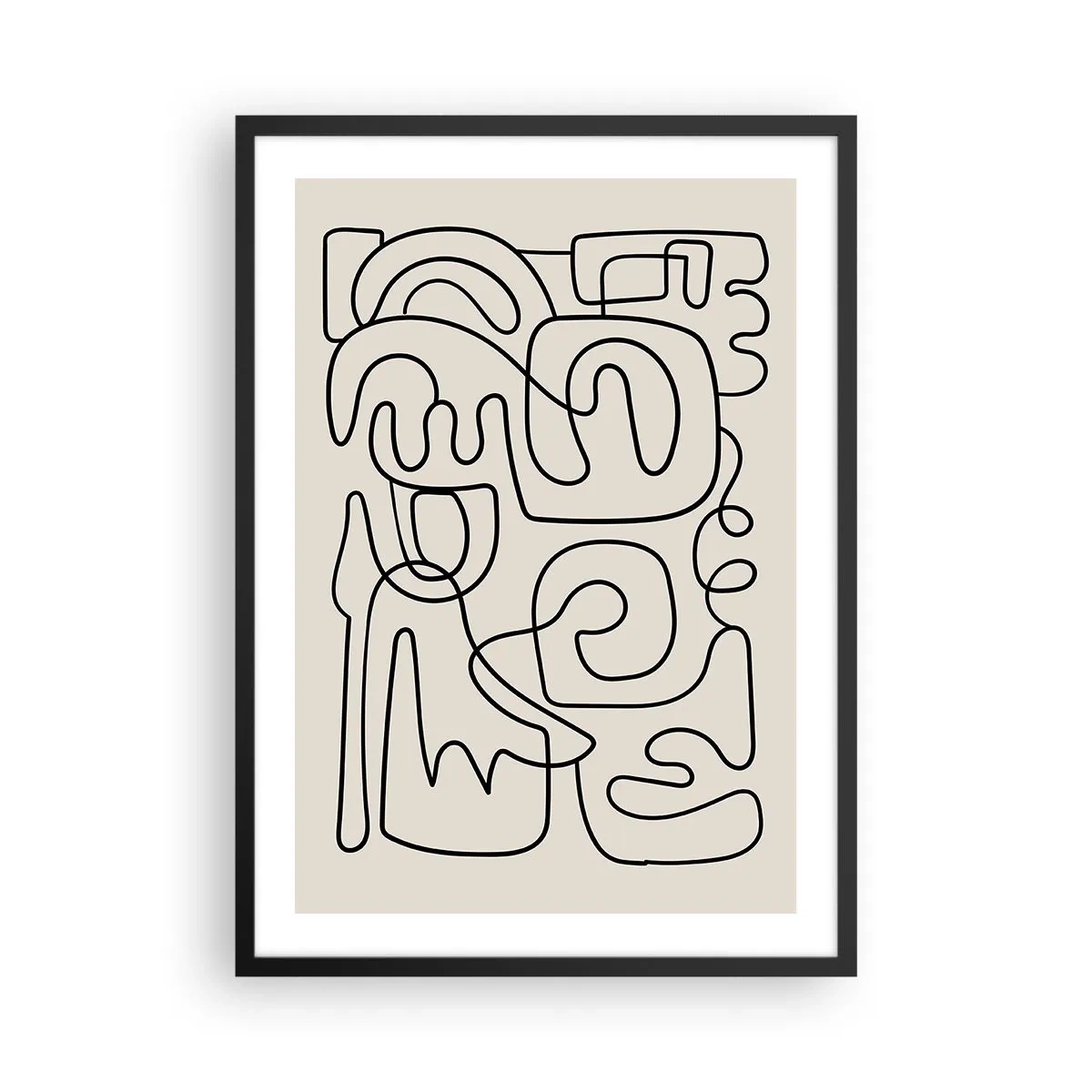 Póster en marco negro - Abstracción moderna en forma de línea negra sobre fondo beige. - 50x70cm - El camino correcto - Decoración de pared moderna para salón y dormitorio ARTTOR