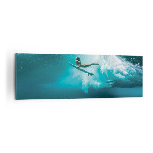 Cuadro sobre lienzo - Impresión de Imagen - Surfista bajo una ola en el agua azul del océano - 160x50cm - Mundo submarino - Decoración de pared moderna para salón y dormitorio ARTTOR