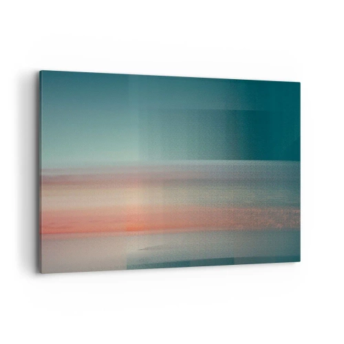 Cuadro sobre lienzo - Impresión de Imagen - Una puesta de sol en tonos pastel sobre un horizonte tranquilo. - 120x80cm - Abstracción: ondas de luz - Decoración de pared moderna para salón y dormitorio ARTTOR