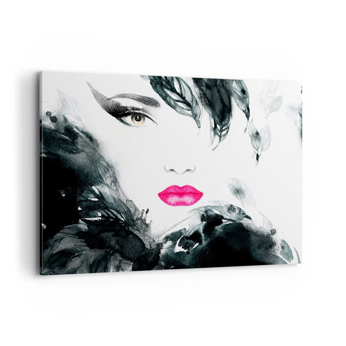 Cuadro sobre lienzo - Impresión de Imagen - Retrato artístico de una mujer con labios intensamente rosados. - 100x70cm - ¡Cuidado! Femme fatale - Decoración de pared moderna para salón y dormitorio ARTTOR