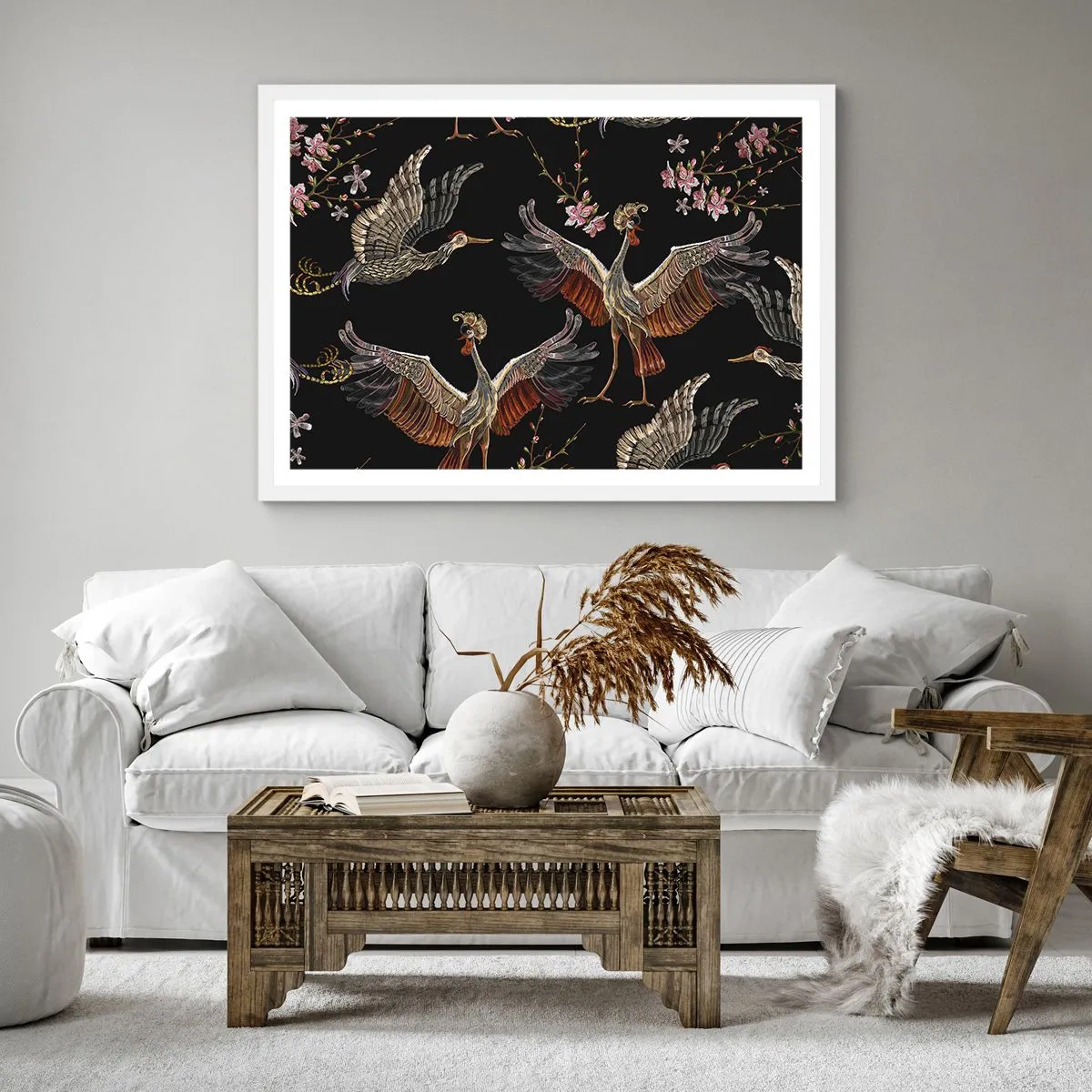 Póster en marco blanco - Aves de cuento de hadas - 50x50 cm