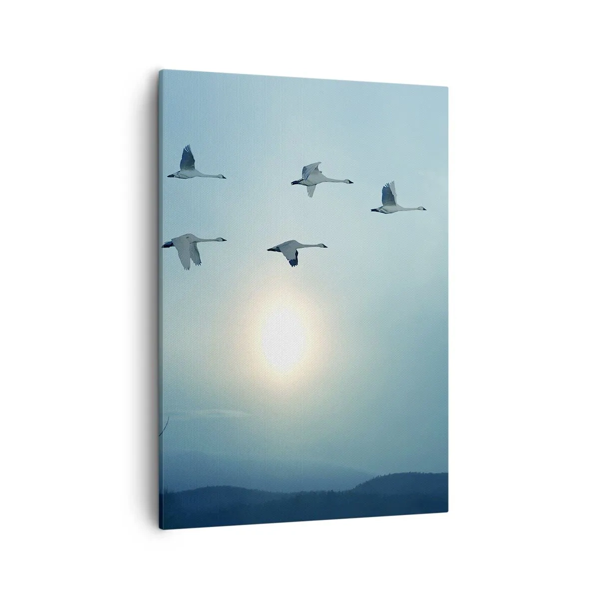Cuadro sobre lienzo - Impresión de Imagen - Cisnes volando por la mañana - 50x70cm - Adiós al verano por un año - Decoración de pared moderna para salón y dormitorio ARTTOR