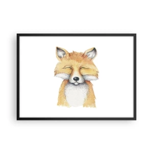 Póster en marco negro - Un zorro de acuarela con una sonrisa en estilo minimalista. - 70x50cm - Humor de zorro - Decoración de pared moderna para salón y dormitorio ARTTOR
