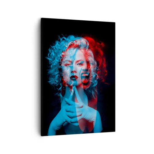 Cuadro sobre lienzo - Impresión de Imagen - Doble retrato de una mujer en rojo y azul - 50x70cm - Alter ego - Decoración de pared moderna para salón y dormitorio ARTTOR