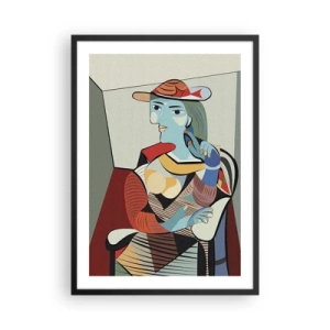 Póster en marco negro - Retrato cubista de una mujer con sombrero. - 50x70cm - A través de los ojos de Picasso - Decoración de pared moderna para salón y dormitorio ARTTOR