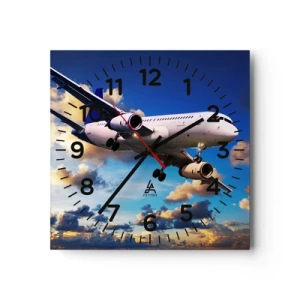 Reloj de pared - Reloj de vidrio - Un viaje en blanco y azul - 40x40 cm