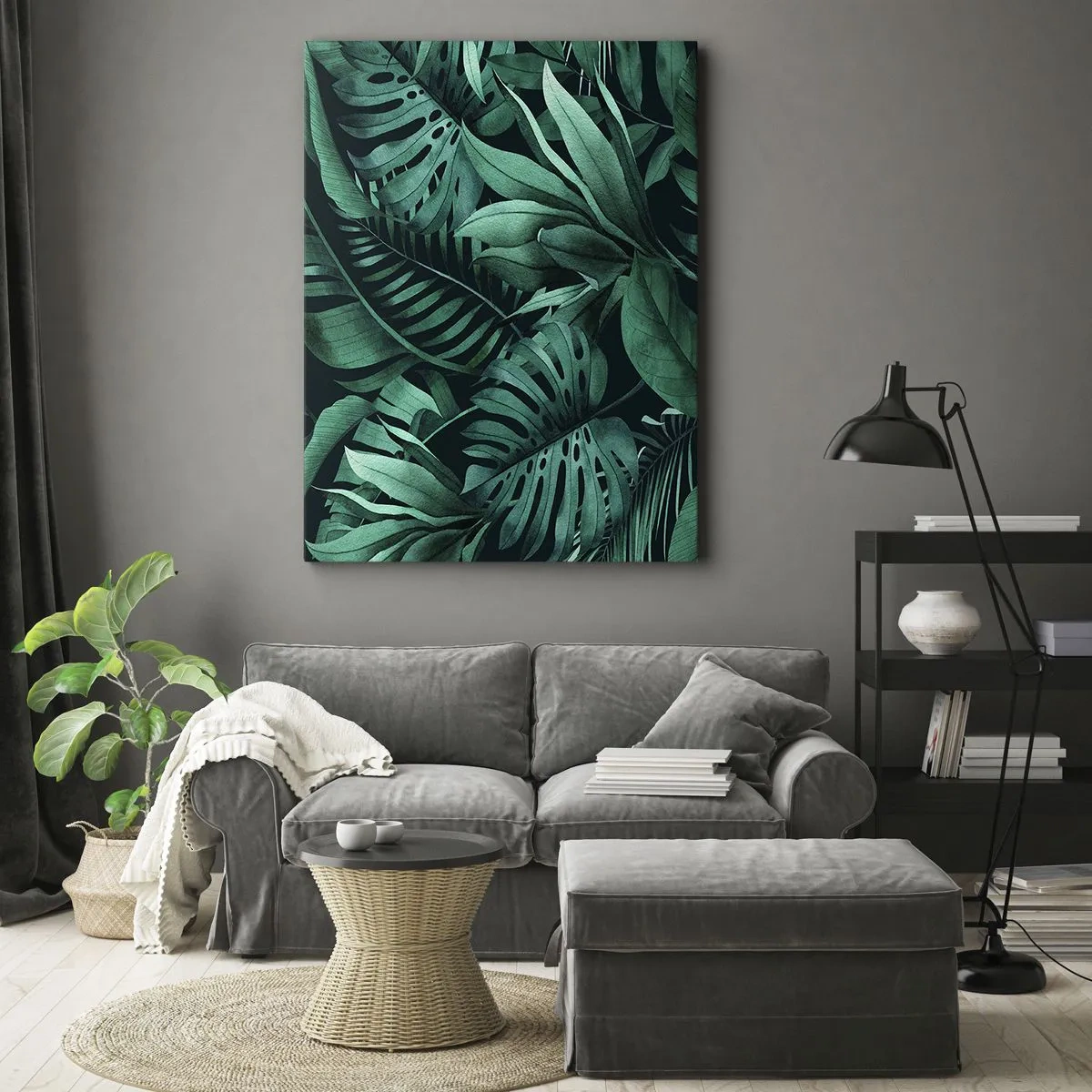 Cuadro sobre lienzo - Impresión de Imagen - Hojas tropicales en tonos de verde intenso. - 80x120cm - Profundidad del verde tropical - Decoración de pared moderna para salón y dormitorio ARTTOR