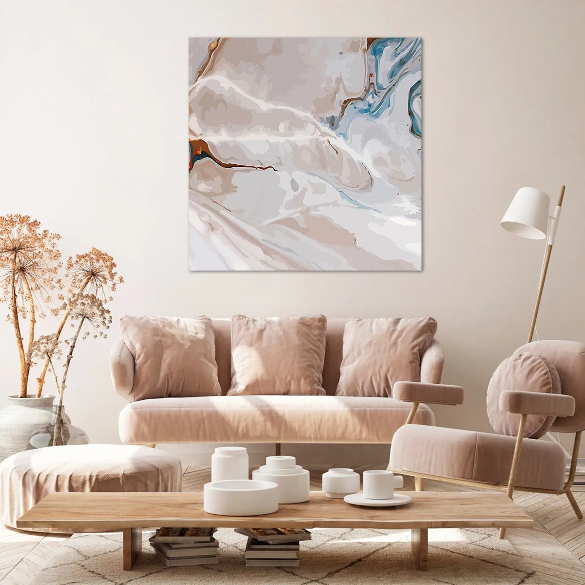 Cuadro sobre lienzo - Impresión de Imagen - El azul serpentea por el blanco - 60x60 cm