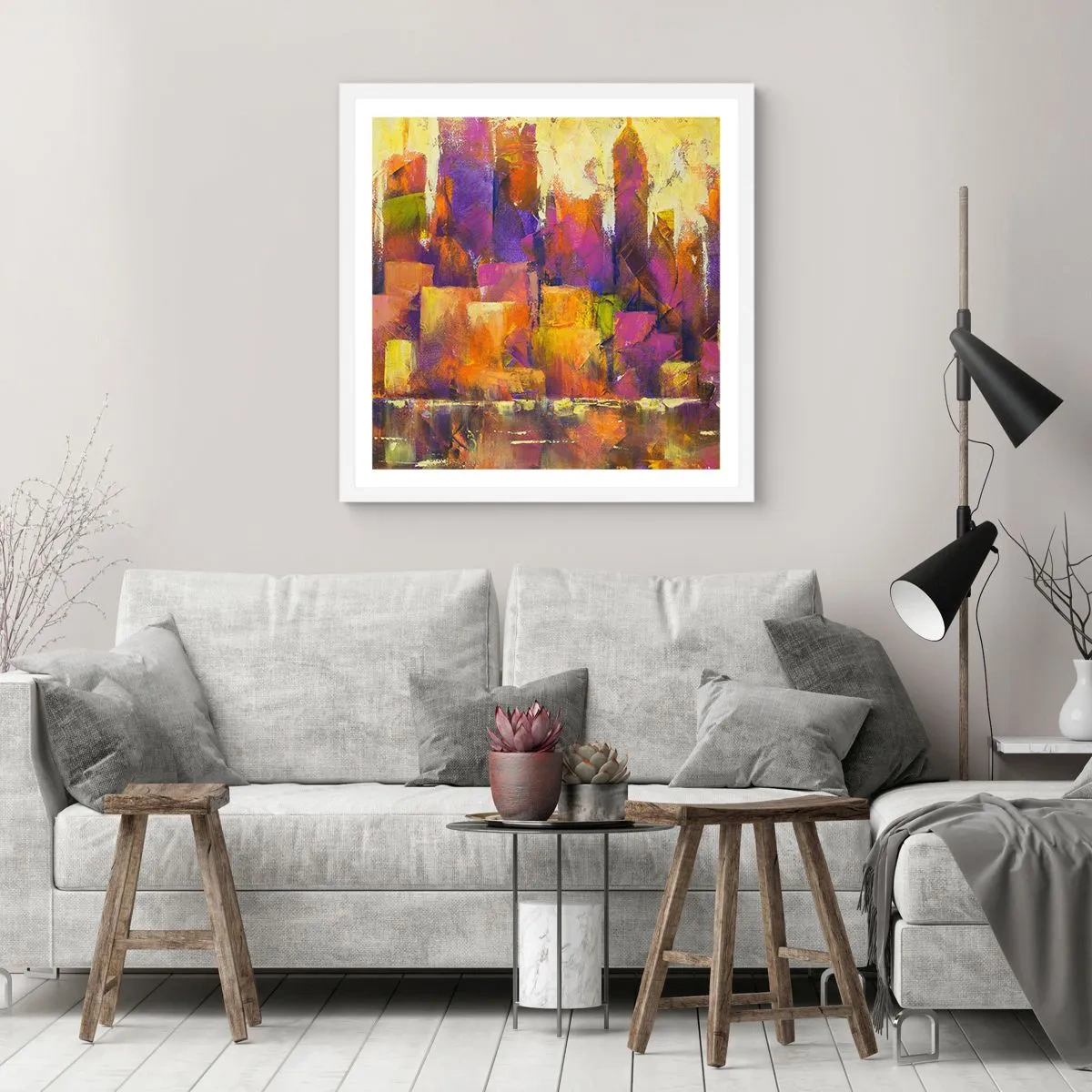 Póster en marco blanco - Composición metropolitana - 40x40 cm