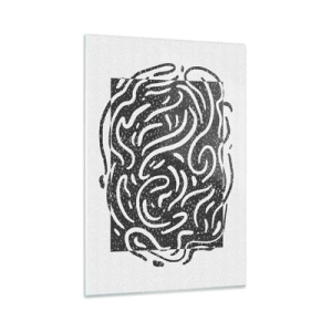 Cuadro sobre vidrio - Impresiones sobre Vidrio - Abstracción en blanco y negro en estilo geométrico. - 80x120cm - Abstracción: una danza de alegría - Decoración de pared moderna para salón y dormitorio ARTTOR