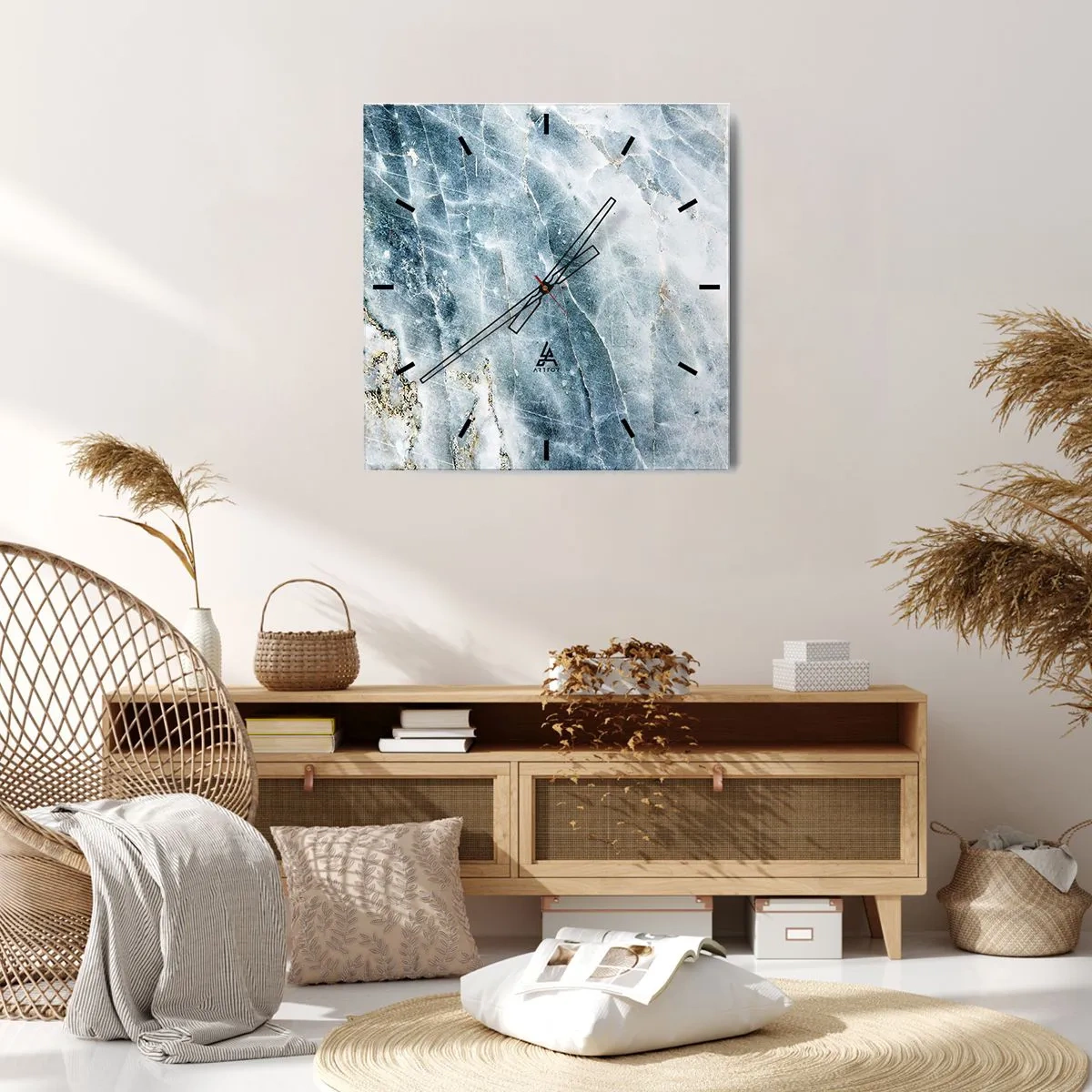 Reloj de pared - Reloj de vidrio - Textura de mármol en tonos azules y blancos. - 30x30cm - El mundo de hielo - Decoración de pared moderna para salón y dormitorio ARTTOR