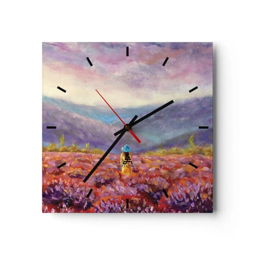 Reloj de pared - Reloj de vidrio - En un mundo de lavanda - 40x40 cm