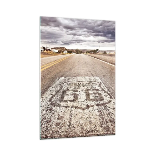 Cuadro sobre vidrio - Impresiones sobre Vidrio - Ruta 66 en un clima desértico con un cielo pintoresco - 80x120cm - Mother Road: una leyenda americana - Decoración de pared moderna para salón y dormitorio ARTTOR