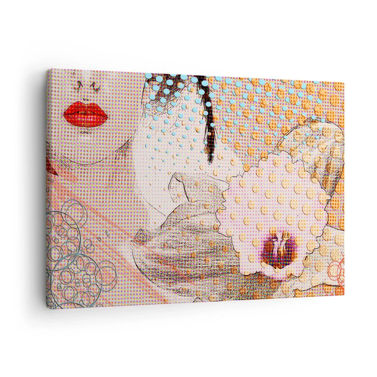 Cuadro sobre lienzo - Impresión de Imagen - Obra abstracta con motivo de boca y orquídea. - 70x50cm - Heroína de cómic - Decoración de pared moderna para salón y dormitorio ARTTOR